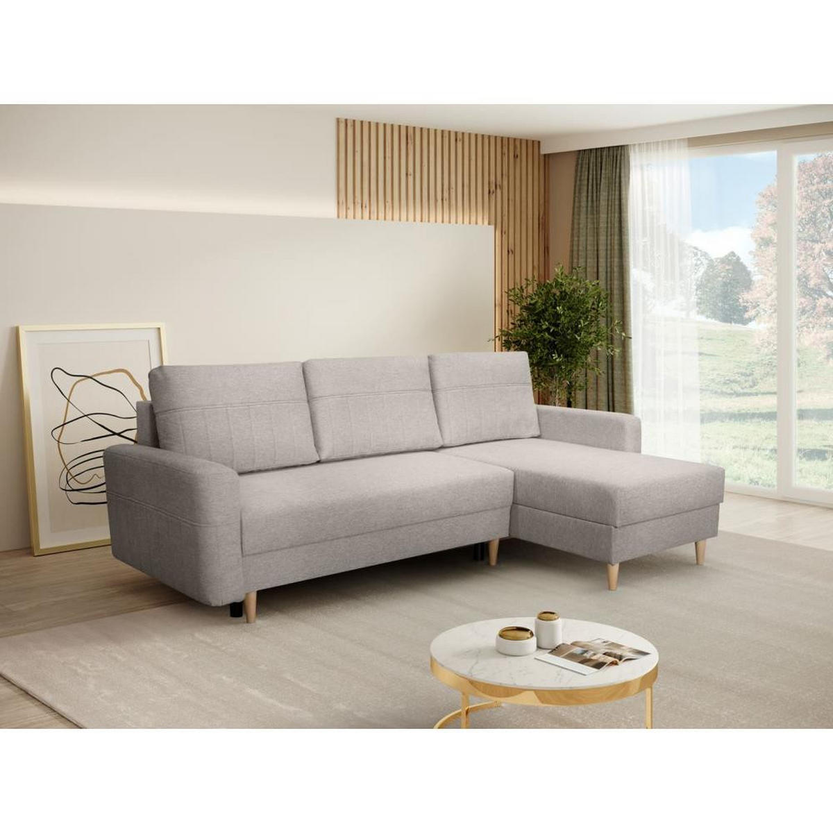 ECKSCHLAFSOFA Vega mit Universelle Ottomane Beige - Beige, Textil (225/150cm) - Beautysofa