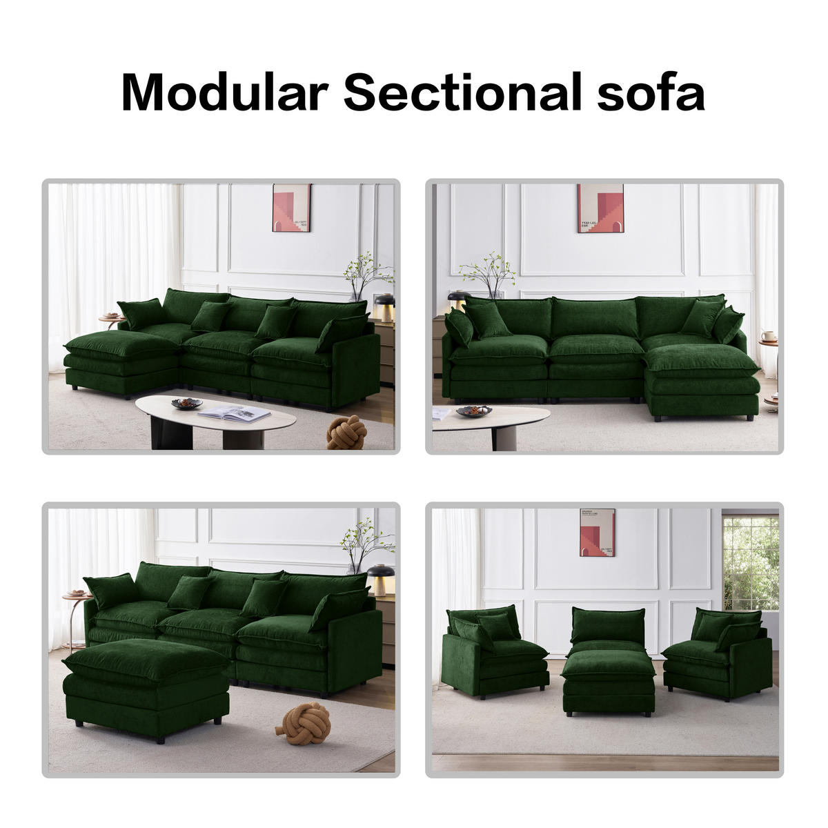 ECKSOFA 267/154/85 cm Grün mit Chaiselongue und Hocker - Grün, Textil (267/154cm) - Oxeza