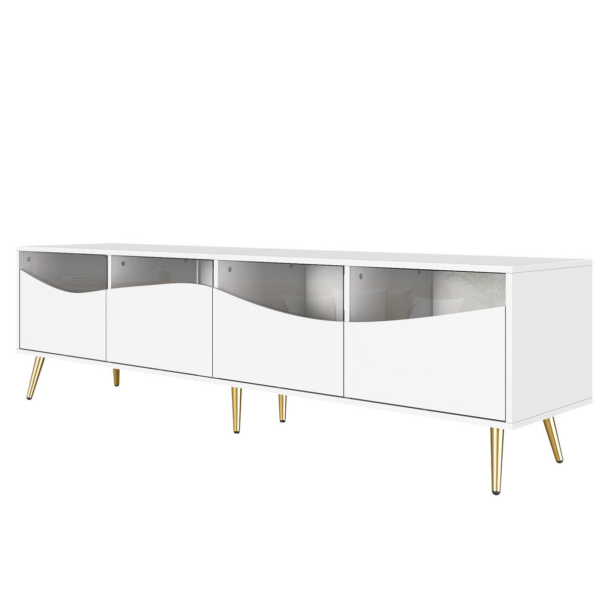 TV-LOWBOARD 180/40/50 cm mit LED-Beleuchtung, Glasfront und Kabeldurchlass - Weiß, Holzwerkstoff (180/50/40cm) - BEAOK