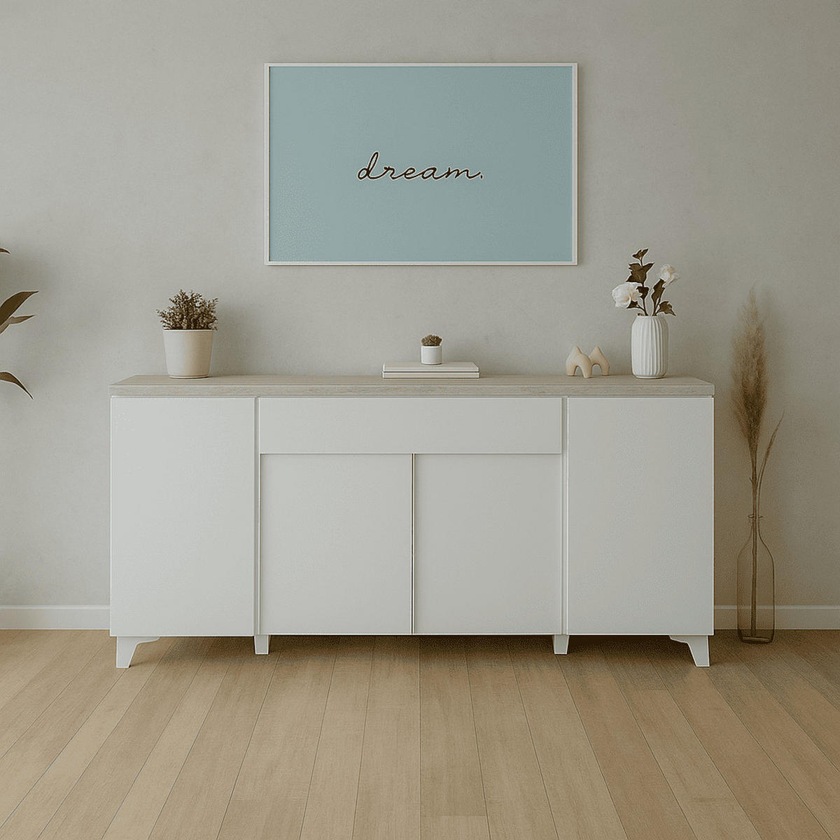 SIDEBOARD 4 Türen 1 Schublade L177 cm - BERTRIX - Weiß, Holzwerkstoff (177/92/40cm) - Finori GmbH