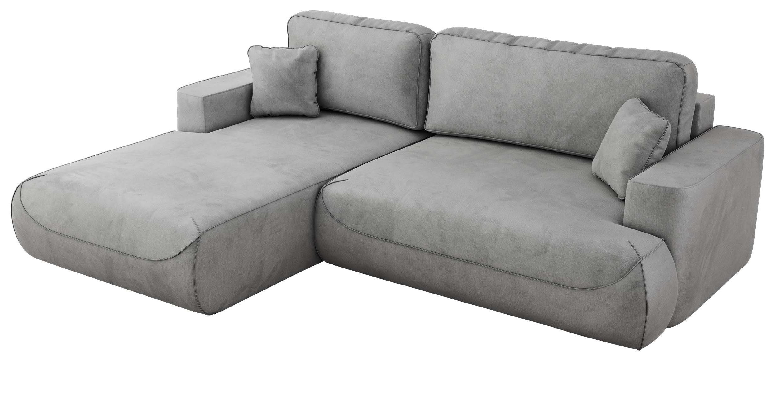 ECKSOFA OVO L Hellgrau Velvet - Links Seite - Hellgrau/Schwarz, Kunststoff/Textil (271/195cm) - MKS