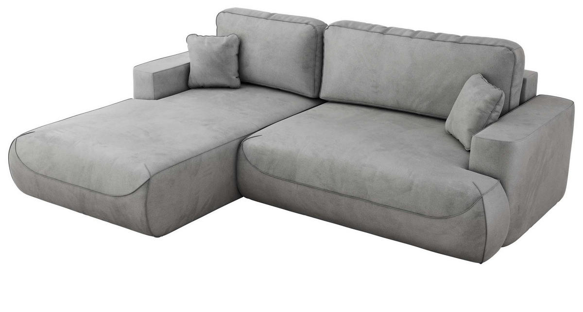 ECKSOFA OVO L Hellgrau Velvet - Links Seite - Hellgrau/Schwarz, Kunststoff/Textil (271/195cm) - MKS