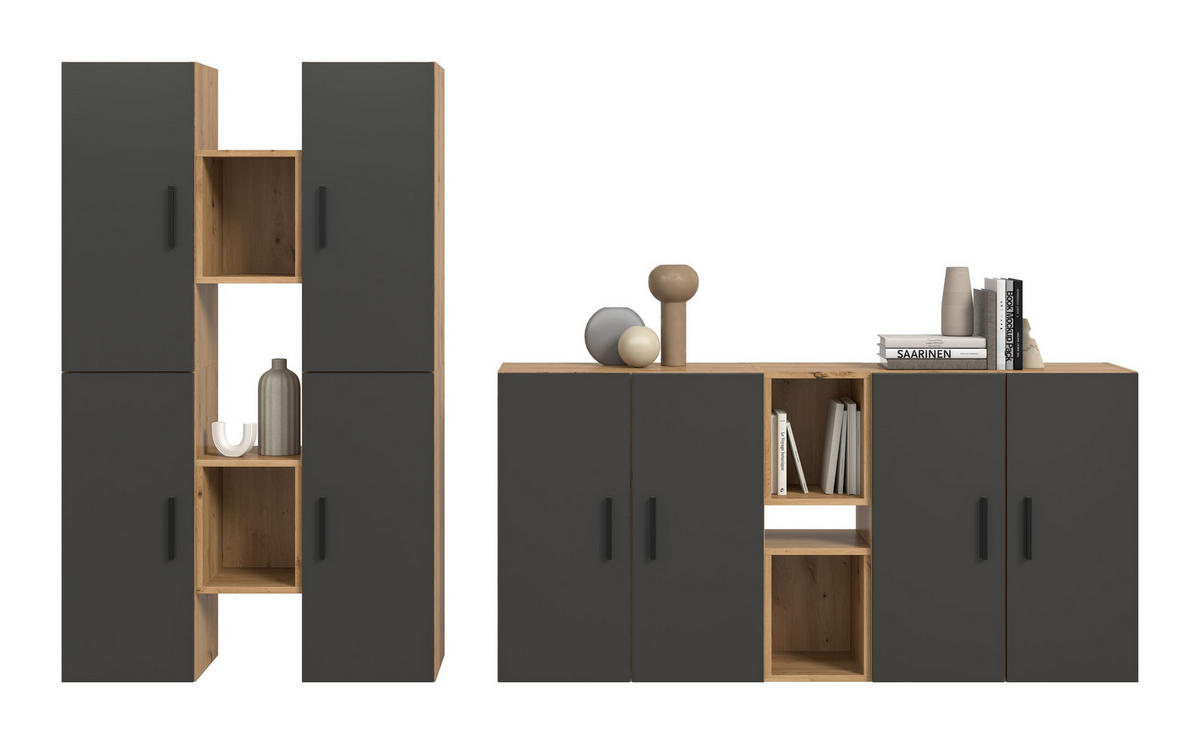 WOHNKOMBINATION THE ONE (B/H/T: ca. 270/182/34 cm) in Artisan Oak Nachbildung/Basalt grau - Eiche Artisan, Holzwerkstoff (270/182/34cm)