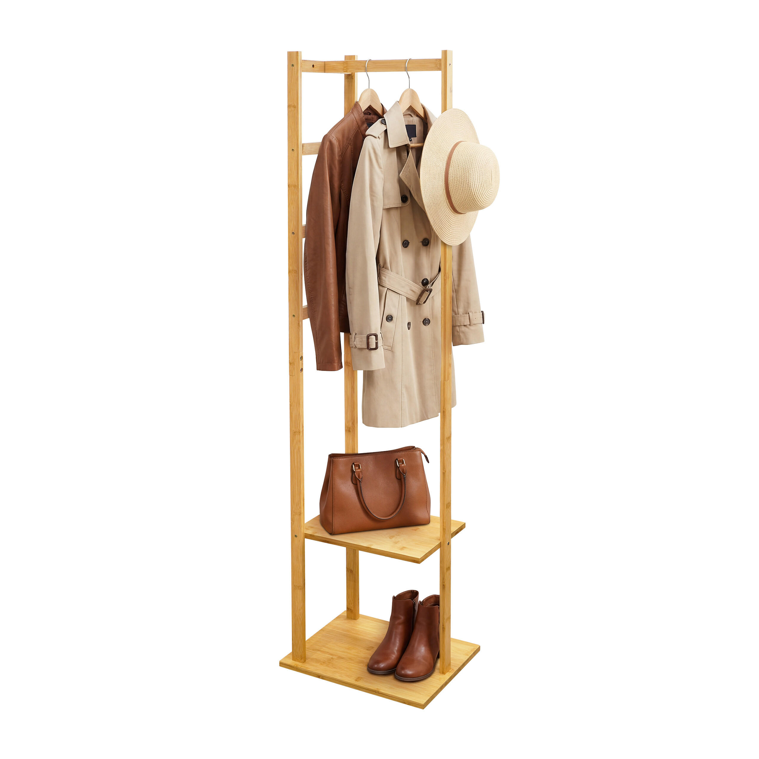 KLÄDSTÄLLNING Natur bambu 2-hyllor Ljusbrun 155/38/30 cm