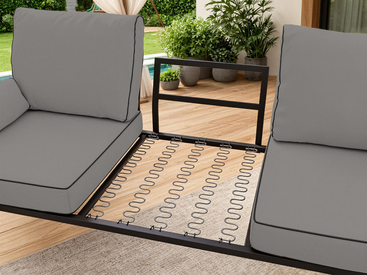 GARTENMÖBEL-SET ELBA: 1x Tisch, 2x Sofa - Grau - Grau, Textil - MKS