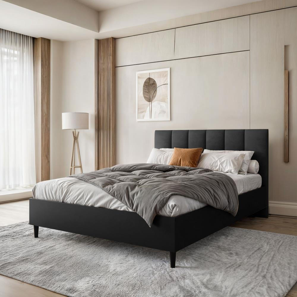 POLSTERBETT Lectus 166/211/108 schwarz/schwarz - Schwarz, Holzwerkstoff/Textil (160/200cm) - Beautysofa