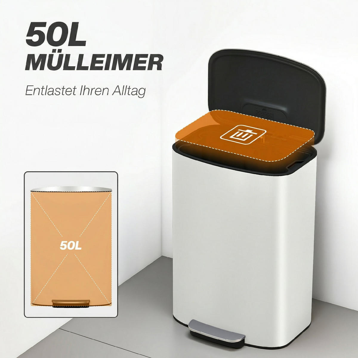 MÜLLEIMER Creme 45.1/36.5/62.2 cm - Creme, Metall (36.5/62.2/45.1cm) - HOMCOM