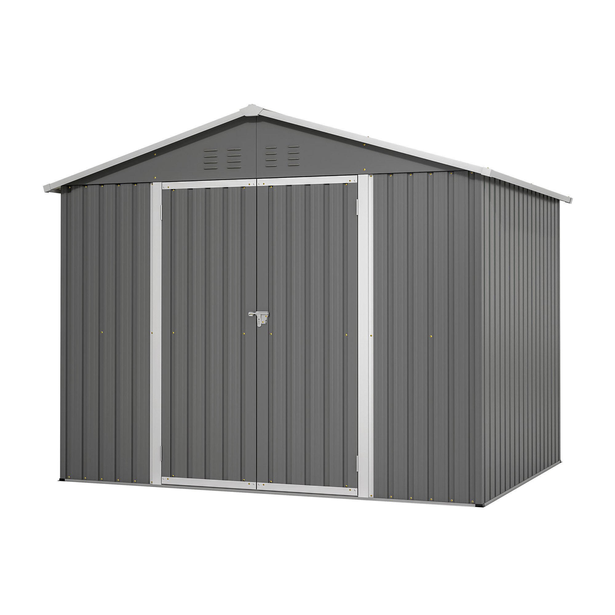 GERÄTEHAUS Metall-Geräteschuppen mit Belüftungslöchern - Grau, Metall (229.4/180cm)