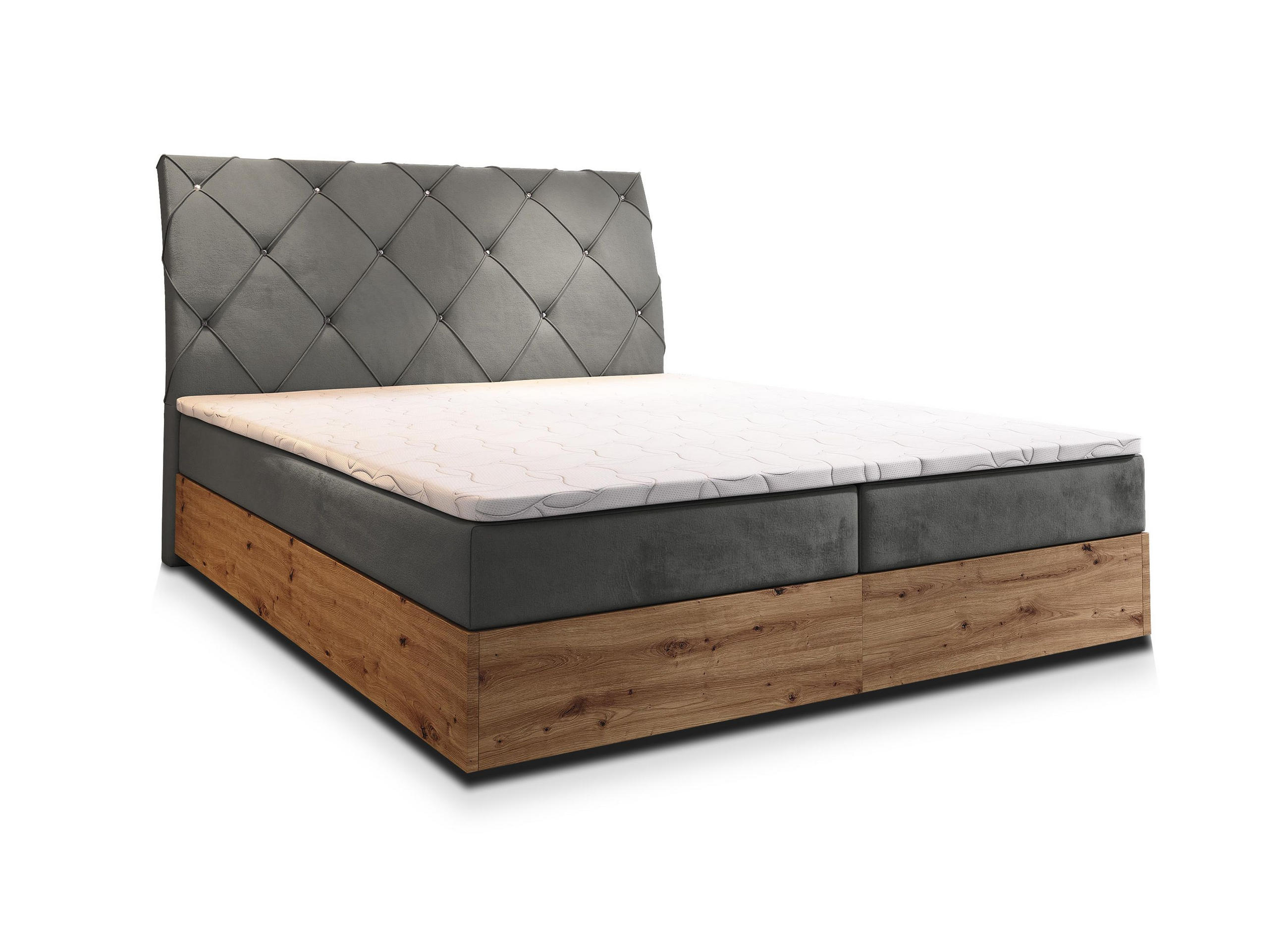 BOXBETT VELLANO 140x200 cm mit Matratze und Topper - Grau - Grau, Holz (140/200cm) - MASSENO
