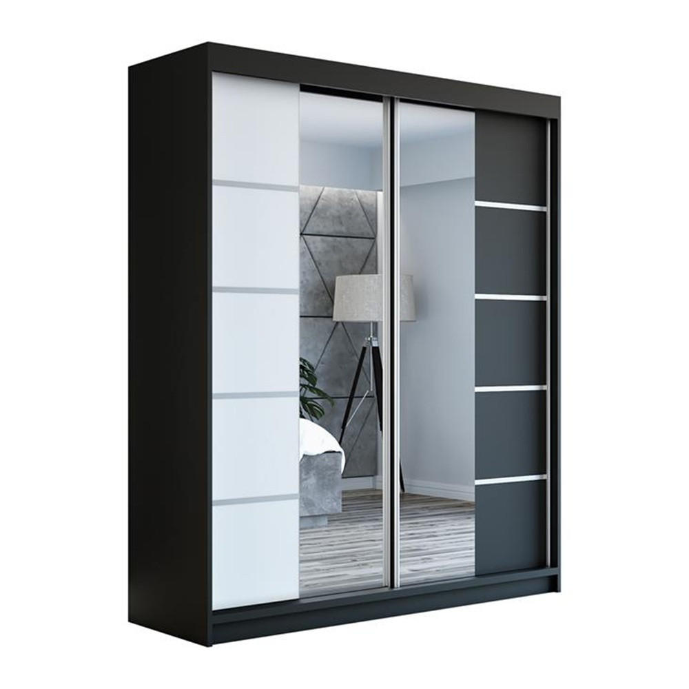 SCHWEBETÜRENSCHRANK 180 CM KRINO Farbe: Schwarz / weiß / schwarz - Schwarz/Weiß, Holzwerkstoff (180/215/59.5cm) - A&J MöbelLand