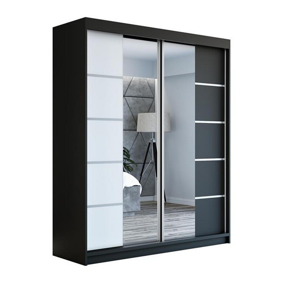 SCHWEBETÜRENSCHRANK 180 CM KRINO Farbe: Schwarz / weiß / schwarz - Schwarz/Weiß, Holzwerkstoff (180/215/59.5cm) - A&J MöbelLand