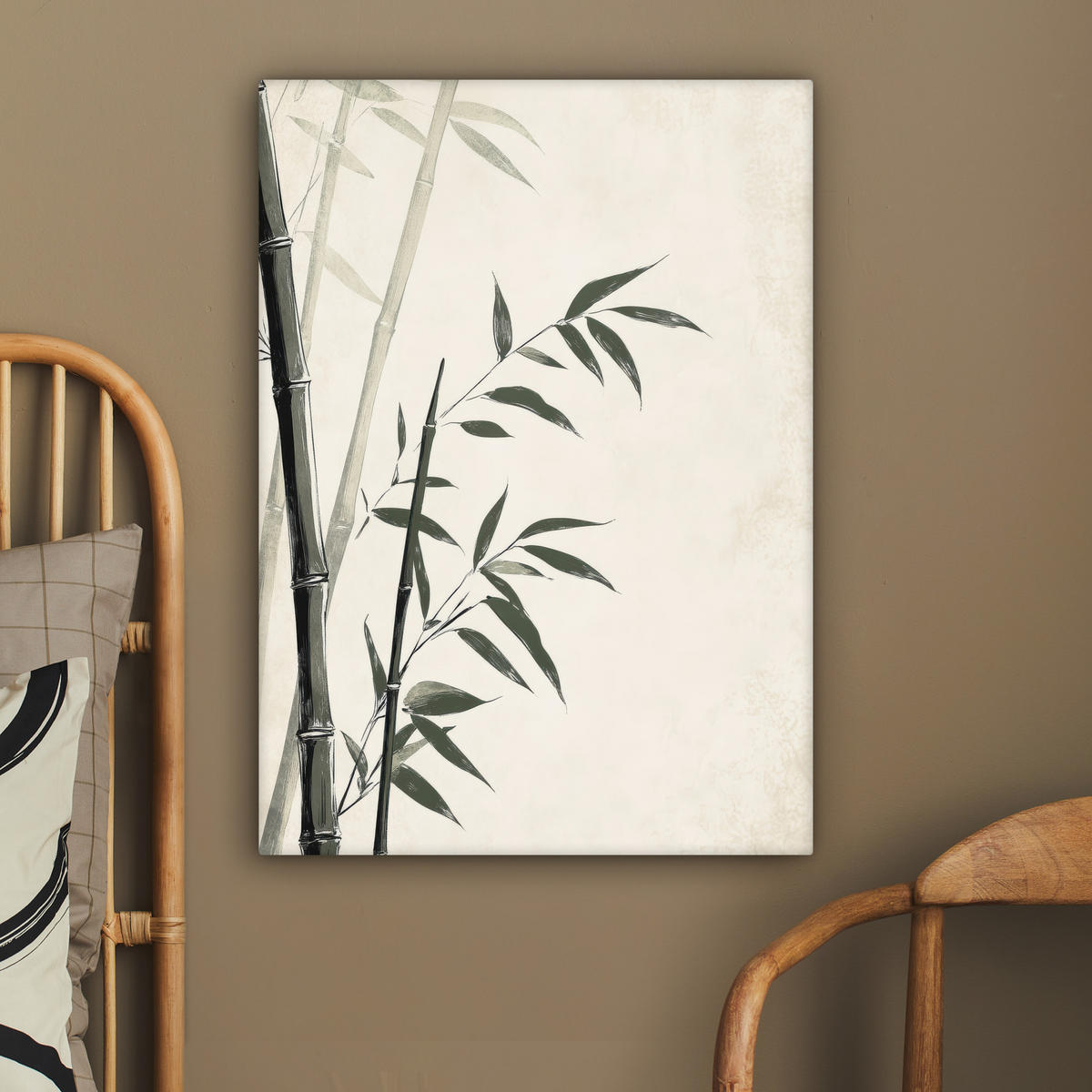 LEINWANDBILD Japandi - Bambus - Beige 60x80 cm - Eukalyptusholzfarben, Textil (60/80cm) - MuchoWow