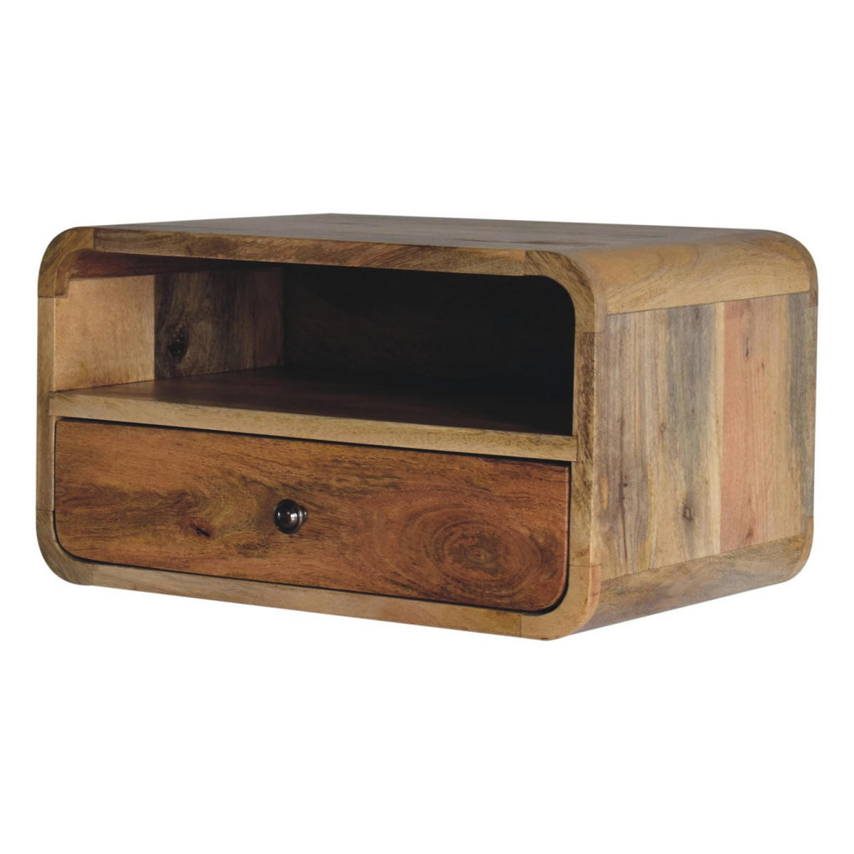 NACHTTISCH Levitate, Wandmontiert, 1 Schublade, 1 Offener Lagerraum, Beige - Beige/Messingfarben, Holz/Metall (45/25/32cm) - Artisan Furniture