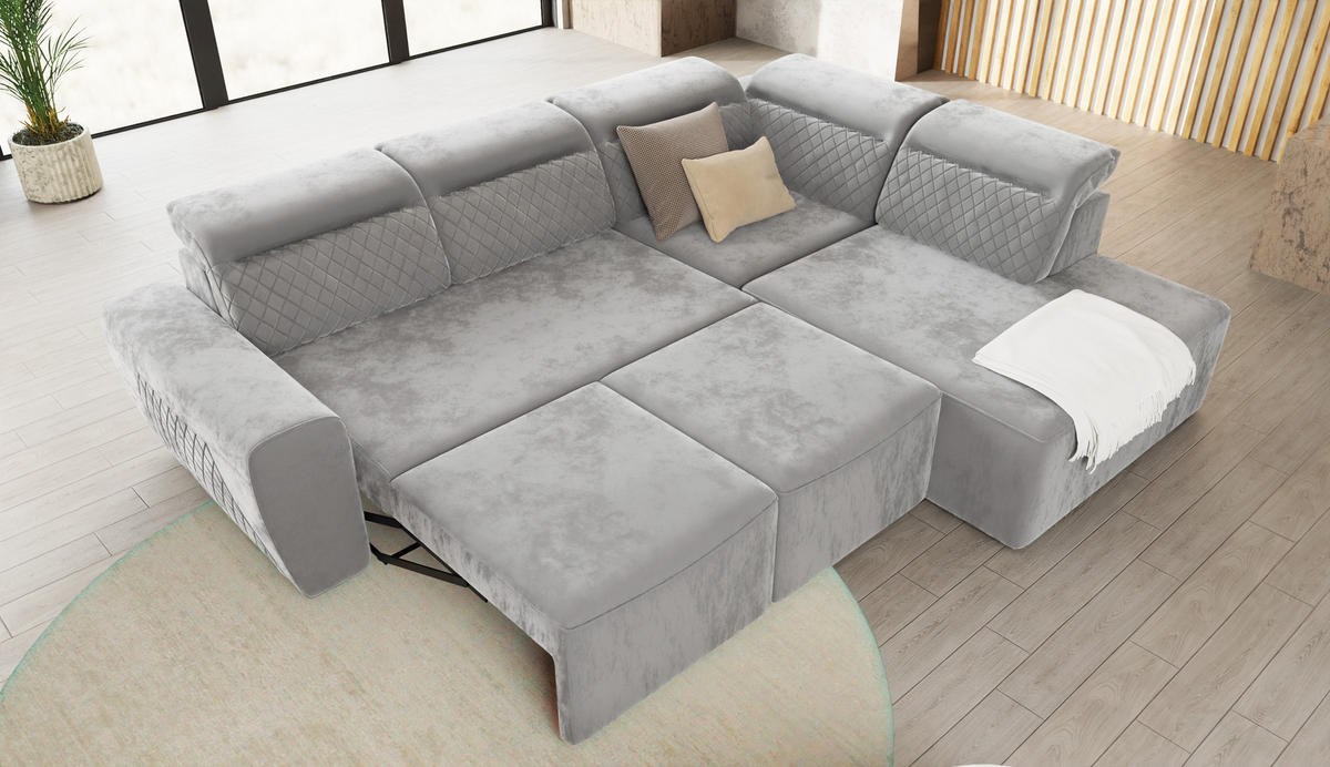 ECKSOFA Reid Grau Samt - Schwarz/Grau, Holz/Kunststoff (273/224cm) - S-Style Möbel