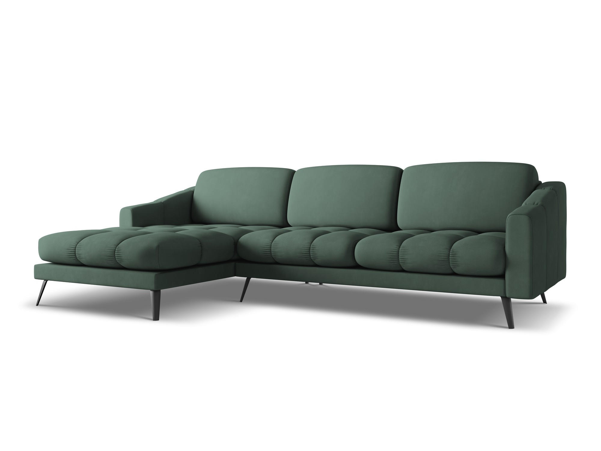 ECKSOFA Links Chenille Stoff Grün - Schwarz/Grün, Textil/Metall (160/264cm) - Makamii