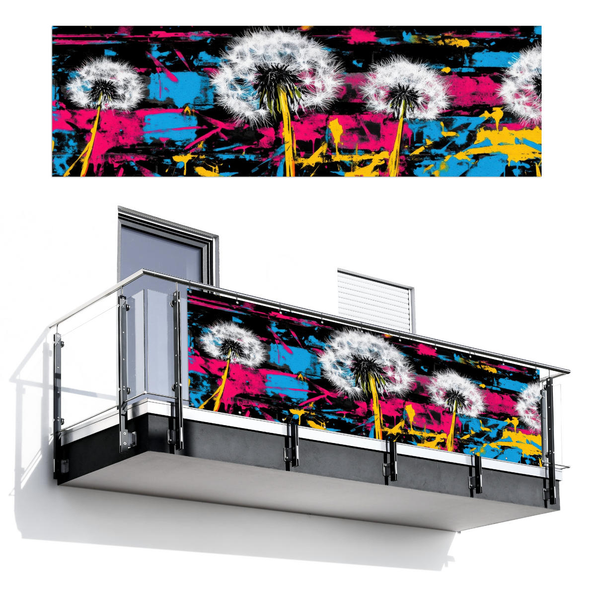 BALKON-SICHTSCHUTZ Straßenkunst - Bunt - Wand - Schwarz, Kunststoff (300/90cm) - MuchoWow