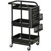 SERVIERWAGEN mit 3 Ebenen, Schwarz, 51,5L x 32B x 75,6H cm - Schwarz, Metall (51.5/75.6/32cm) - HOMCOM