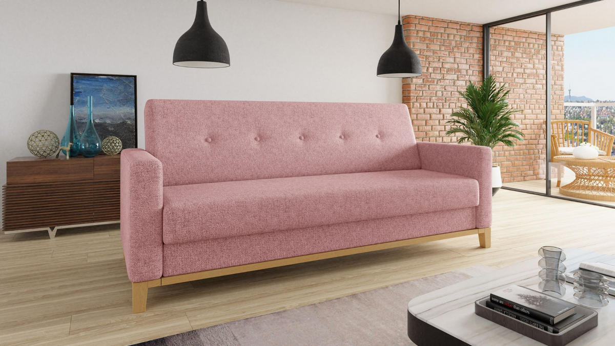 SCHLAFSOFA Wood - Beige/Rosa, Holz/Textil (215/89/89cm)