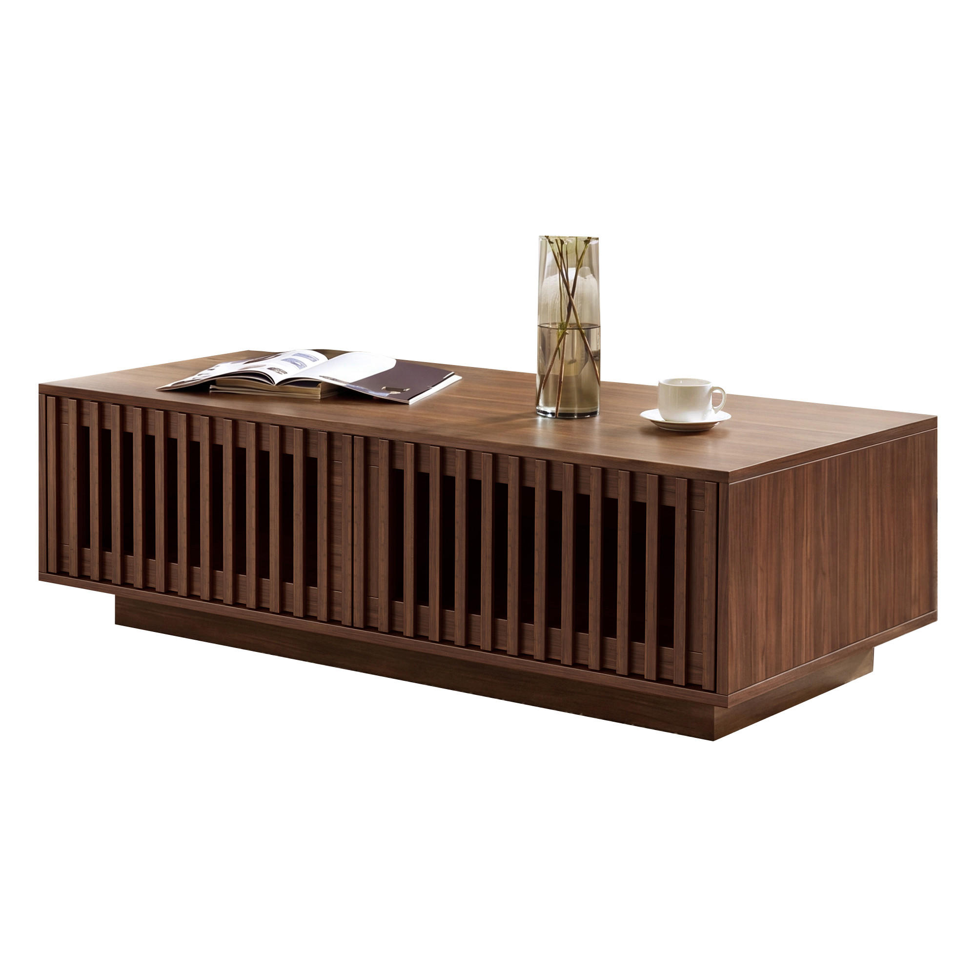 STILVORA KONFERENČNÍ STŮL v ořechové barvě se 2 dvířky a prolamovaným designem, 100×50×35 cm