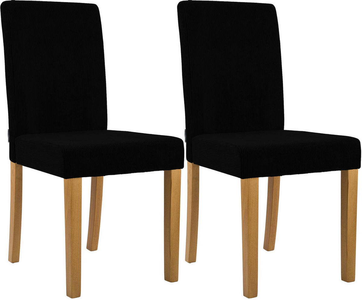 ESSZIMMERSTUHL 2er Set Cord Schwarz - Schwarz/Naturfarben, Holz/Textil (41/91/47cm) - CLP