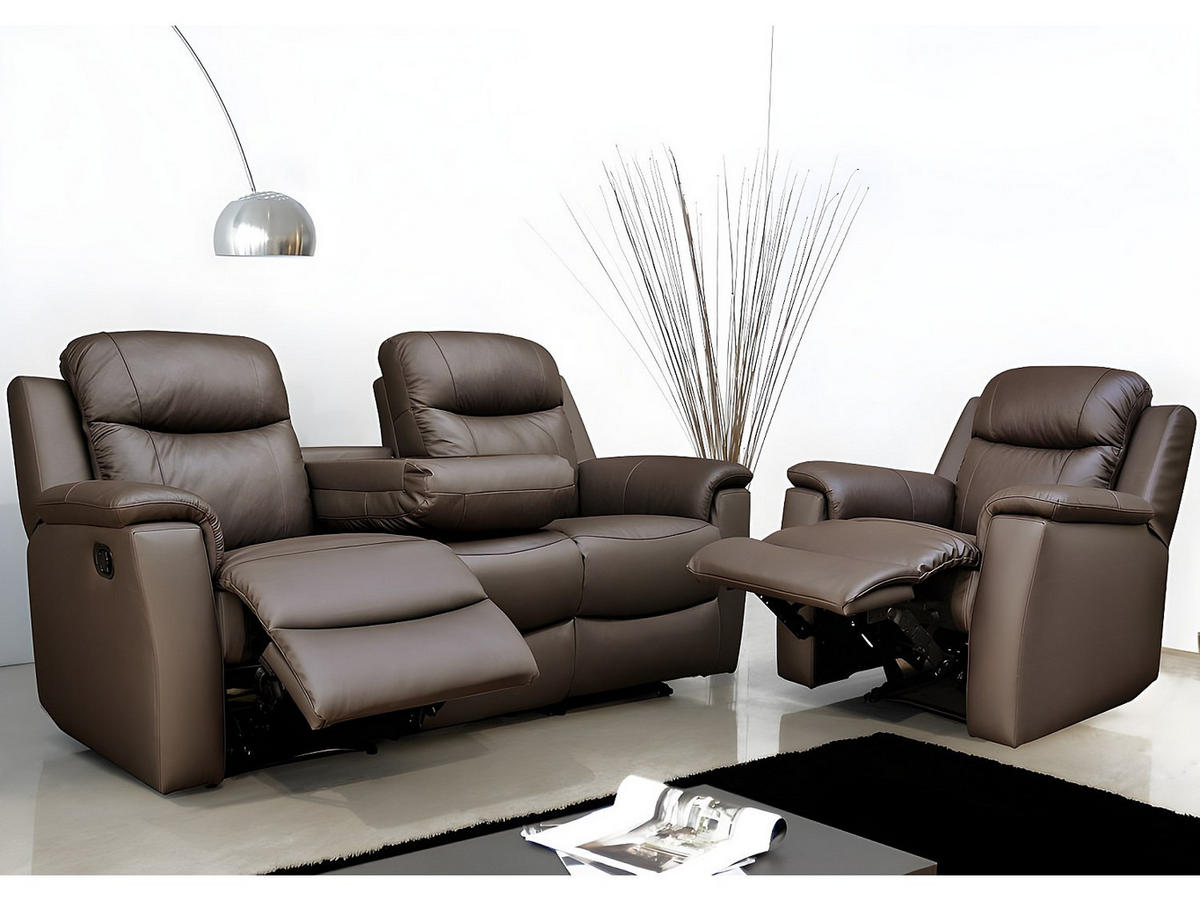 SOFAGARNITUR mit Relaxfunktion - 4 -Sitzer - Leder - braun - EVASION - Braun, Leder (205/100/96cm) - Vente-Unique