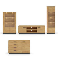 WOHNZIMMER-SET Modesto Eiche Style hell / schwarz 4-teilig - Hellbraun/Eichefarben, Holz/Holzwerkstoff (460/196/40cm) - Feldmann-Wohnen