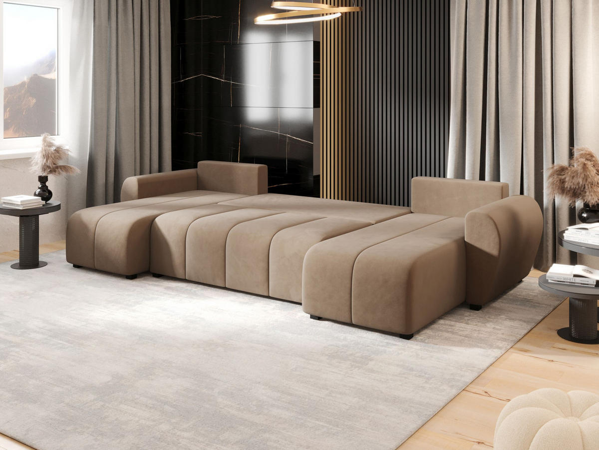 WOHNLANDSCHAFT MOLISA U Itaka 48 mit Schlaffunktion - Braun, Textil (303/82/208cm) - Bedante