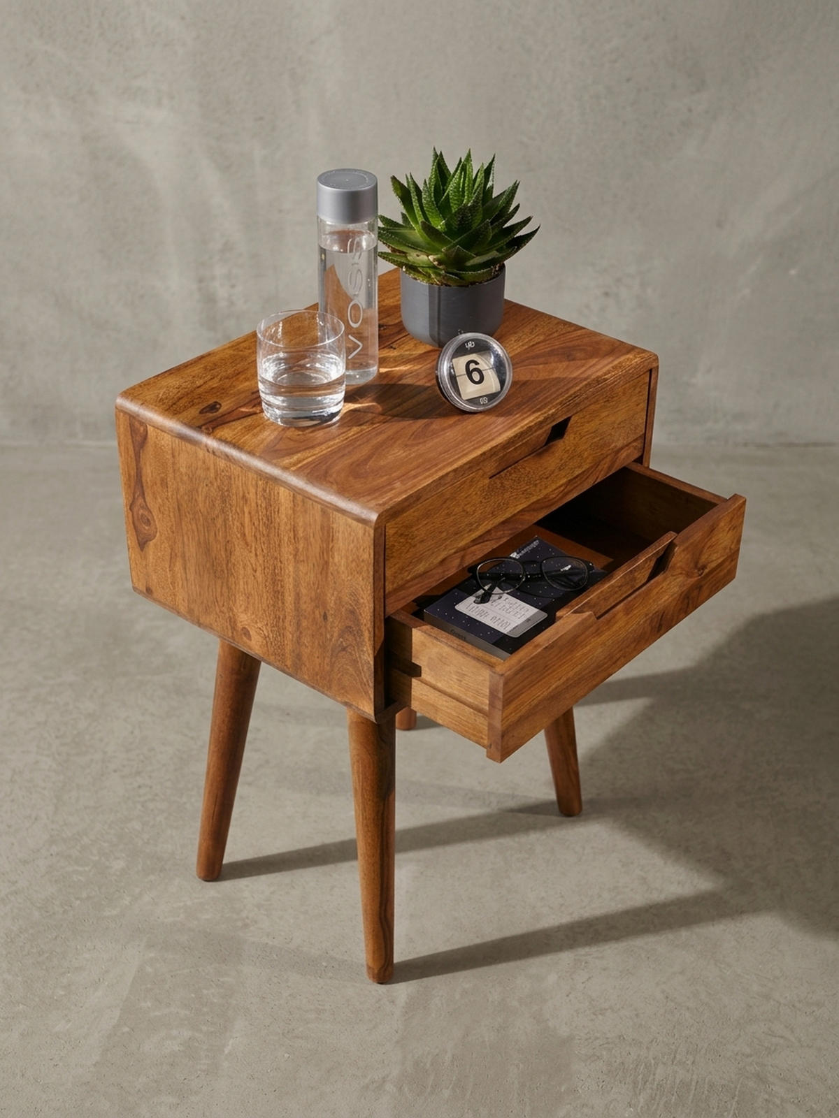 NACHTTISCH – Massivholz, 47x66x36 cm, 2 Schubladen, Landhausstil - Braun, Holz (47/66/36cm) - KADIMA DESIGN