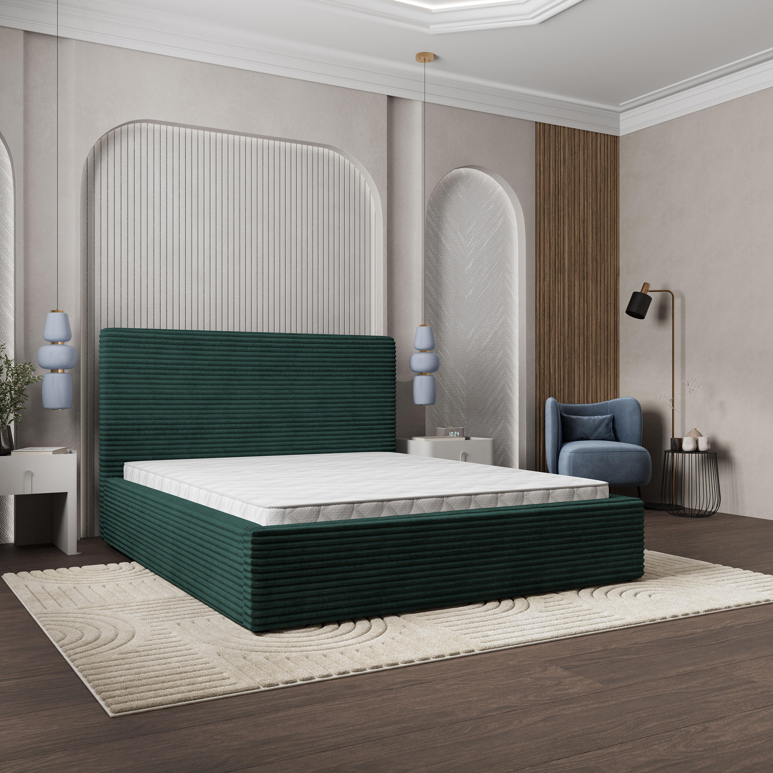 POLSTERBETT MIRETTI 160x200 cm mit Bettkästen - Grün - Grün, Holz (160/200cm) - MASSENO