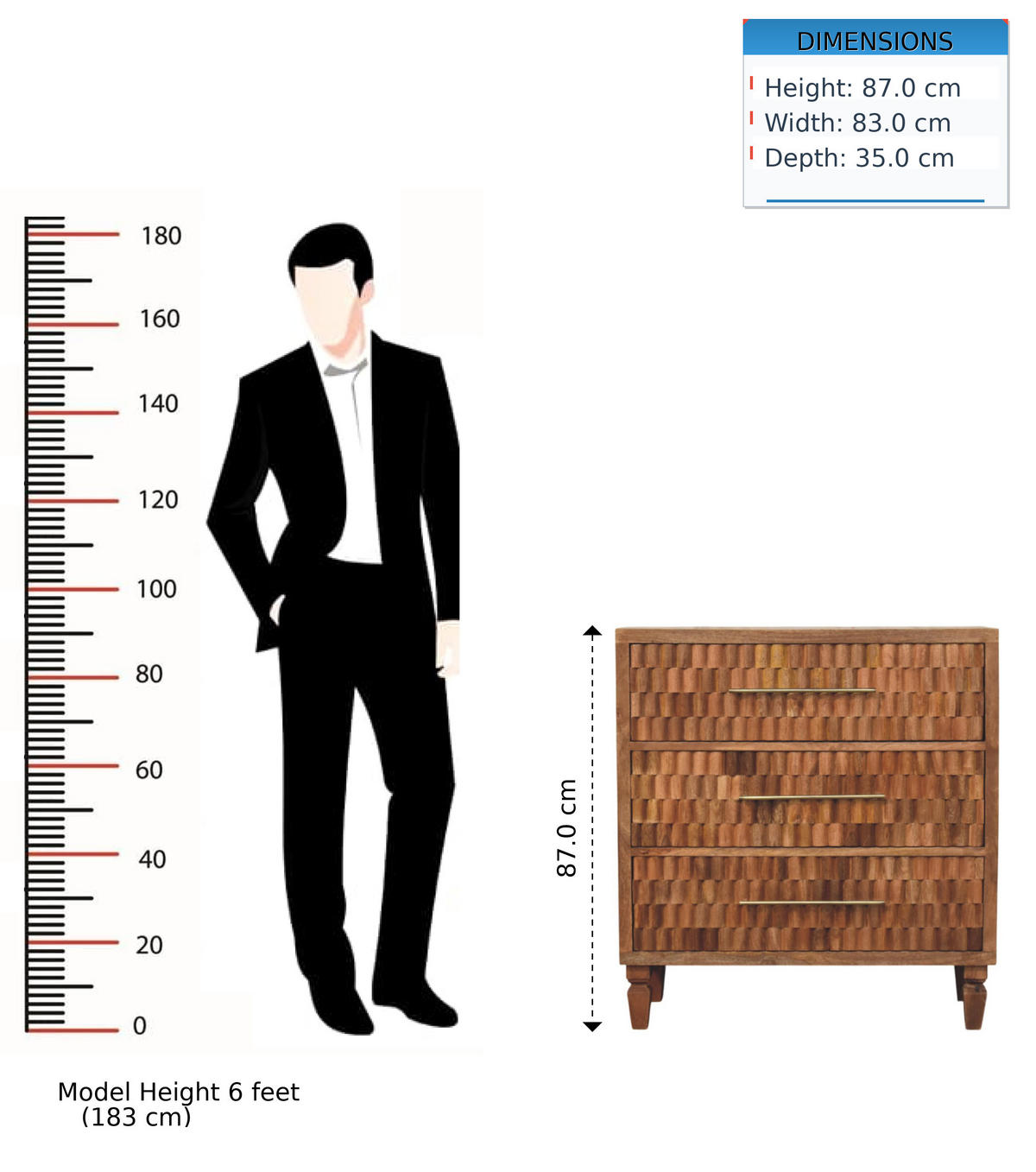 KOMMODE Golden-Teak-Finish, 3 Schubladen, Hellbraun - Braun, Holz (35/87/83cm) - Artisan Furniture