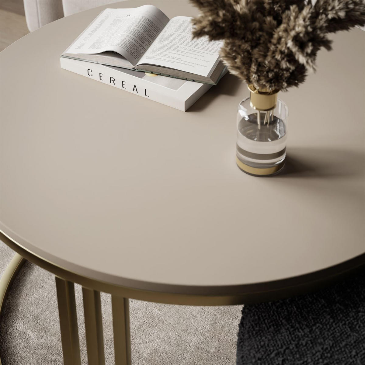 COUCHTISCH mit Hocker LORI MAT gebürstetes Gold/Kaschmir matt/Coral 60 - Kaschmir, Metall (70/70/49cm) - Lookway