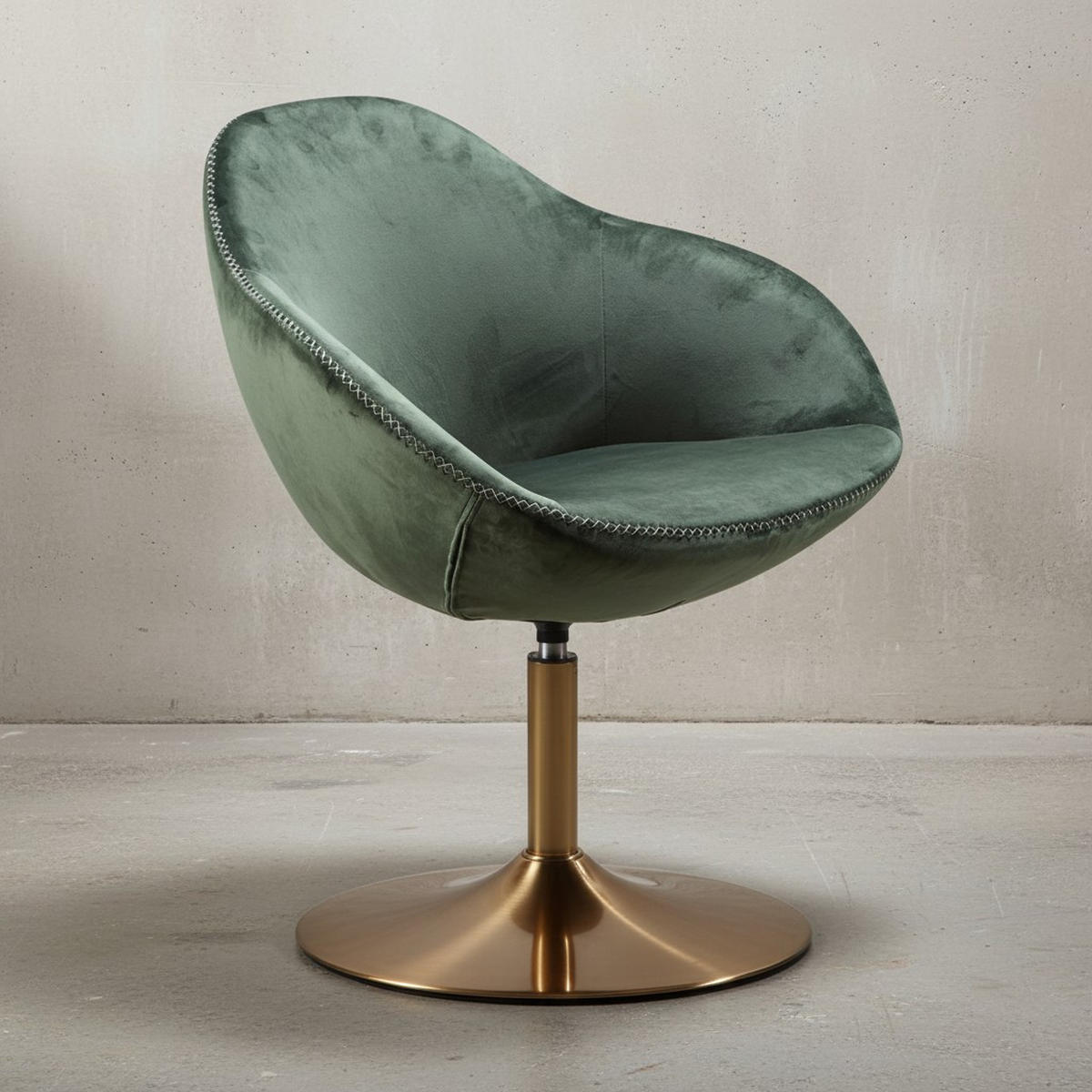 LOUNGESESSEL Samt mit 360° Drehfunktion, Grün 70x70x79 cm - Goldfarben/Grün, Textil/Metall (70/79/70cm) - KADIMA DESIGN