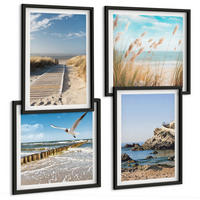 BILDER SET 4er Set - 50x50 cm & 40x60 cm Schwarzer Rahmen - Strand Holzsteg Klippen - Schwarz, Kunststoff (50/50cm) - TULUP