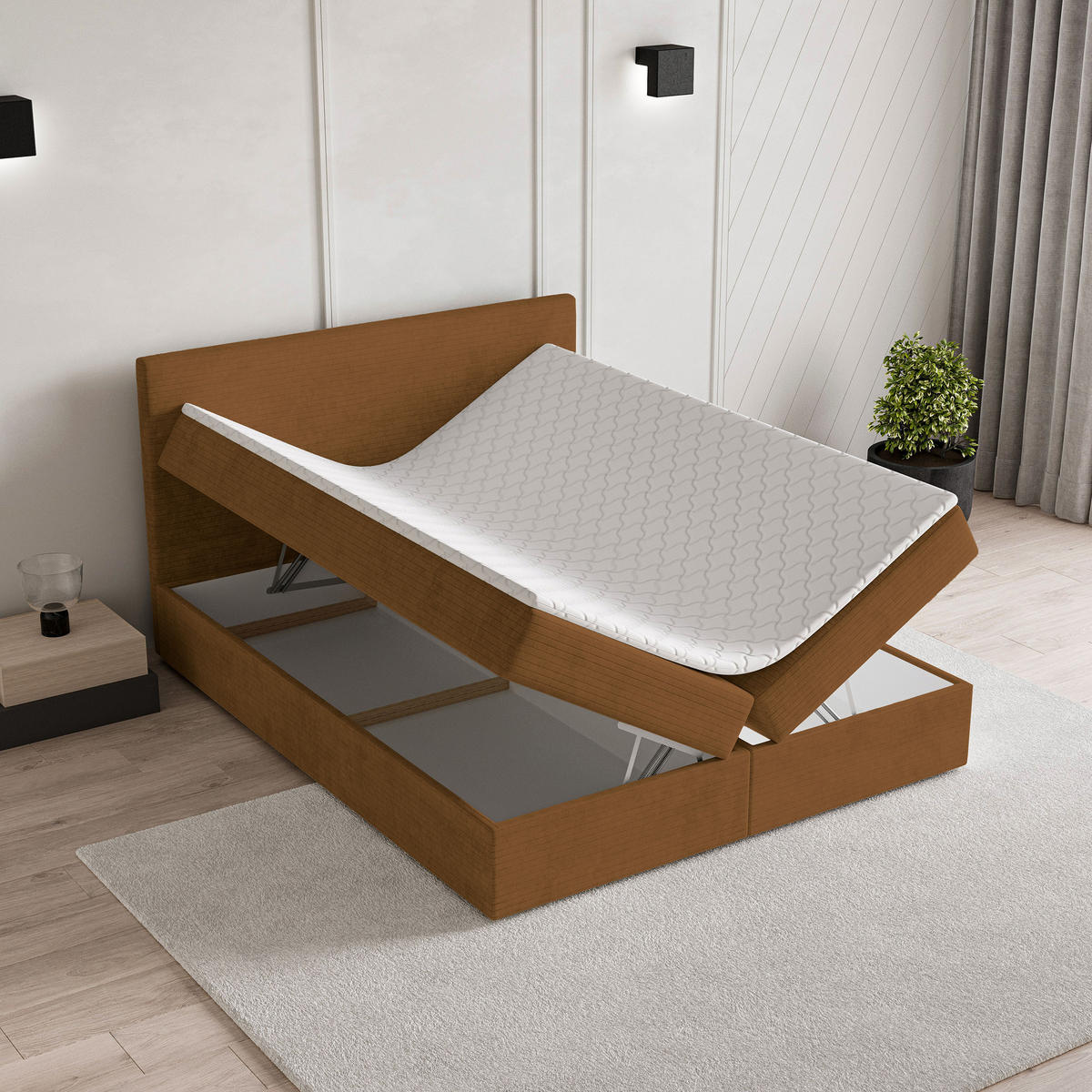 BOXBETT NIRA 140x200 cm mit Matratze und Topper - Kupferfarben - Kupferfarben, Holz (140/200cm) - MASSENO