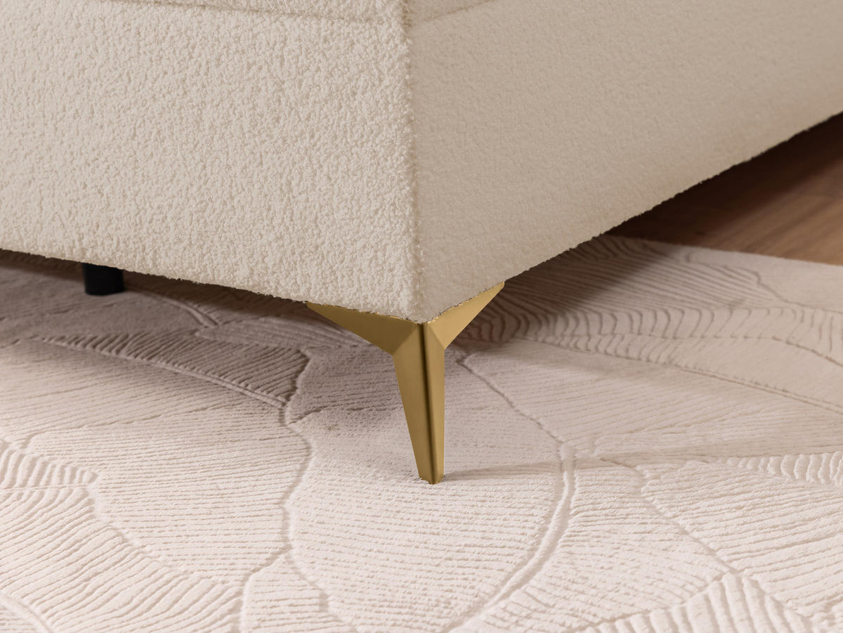 BOXBETT Sonna 180/200 cm Hellbeige Bouclé-Stoff mit abgerundetem Kopfteil und mit goldenen Metallfüßen - Beige/Goldfarben, Holz/Textil (180/200cm) - S-Style Möbel