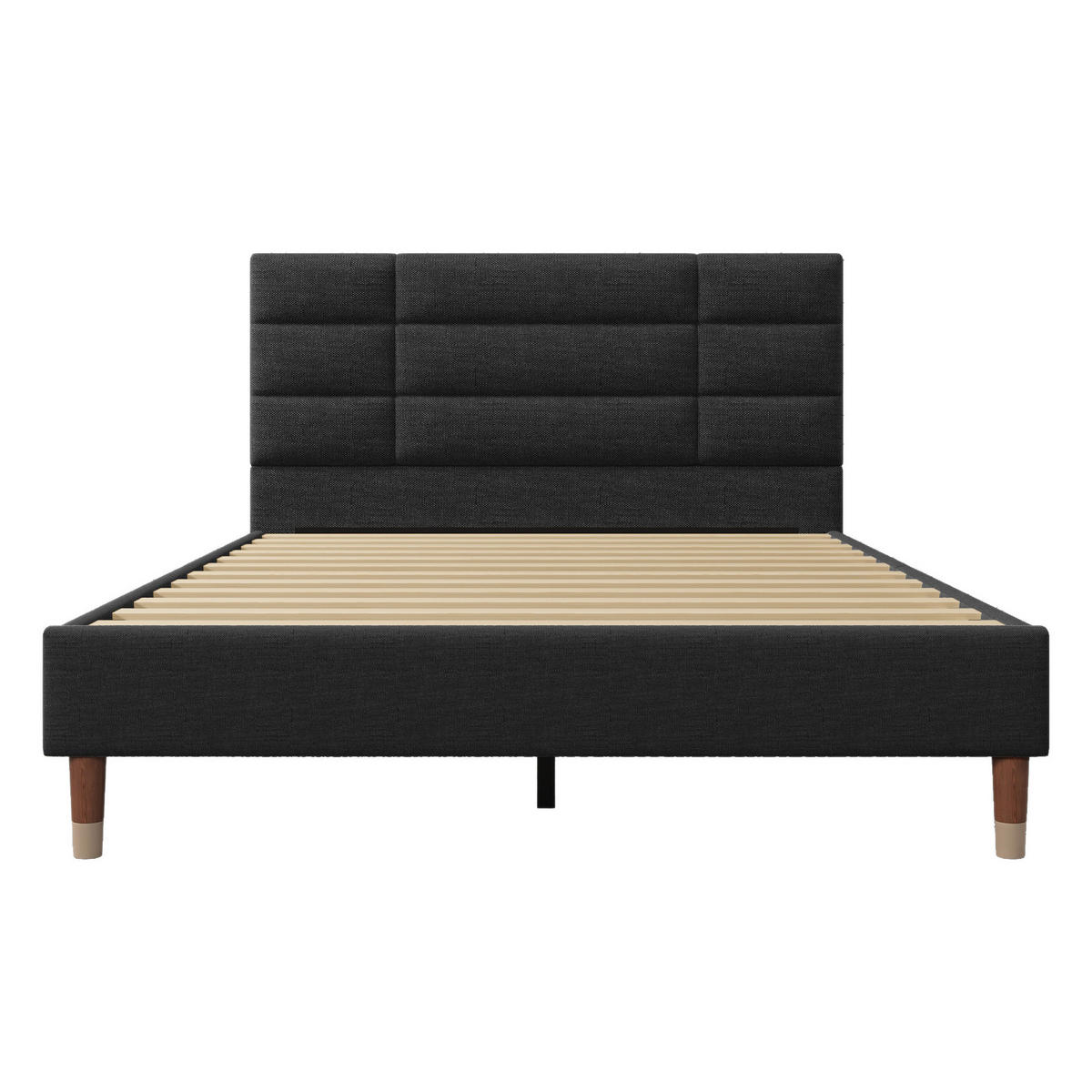 POLSTERBETT 140/200 cm Schwarz aus Leinen mit Lattenrost - Schwarz, Holz (140/200cm) - OKMYHOME