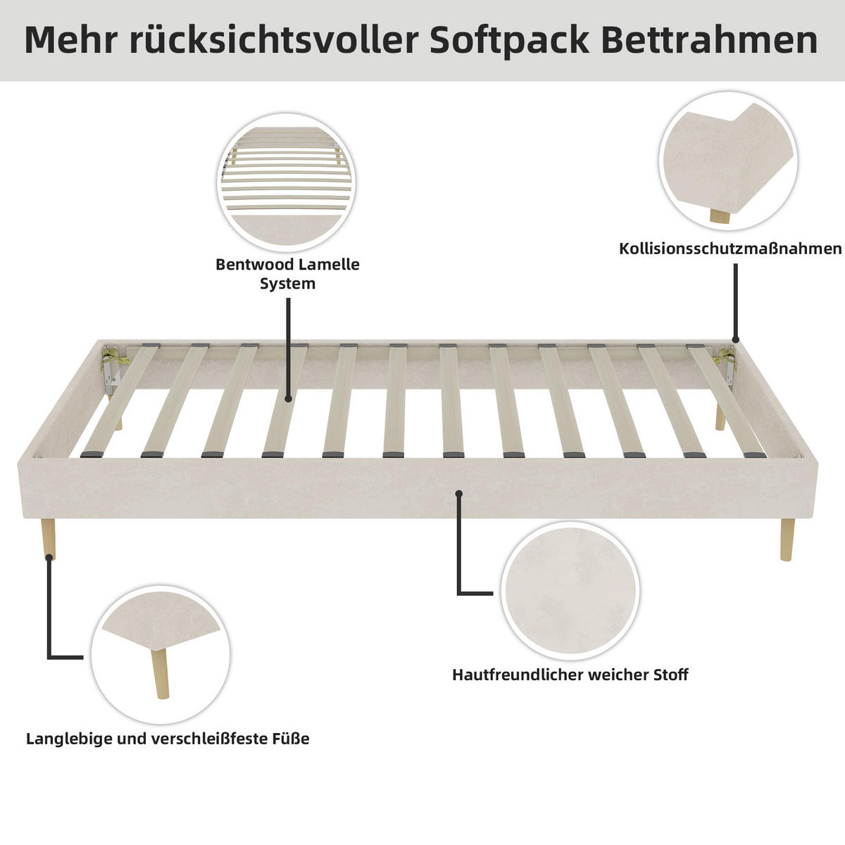 KINDERBETT 90/200 cm in Beige Stoff mit Bettkasten - Beige, Holzwerkstoff/Textil (90/200cm) - WISHDOR