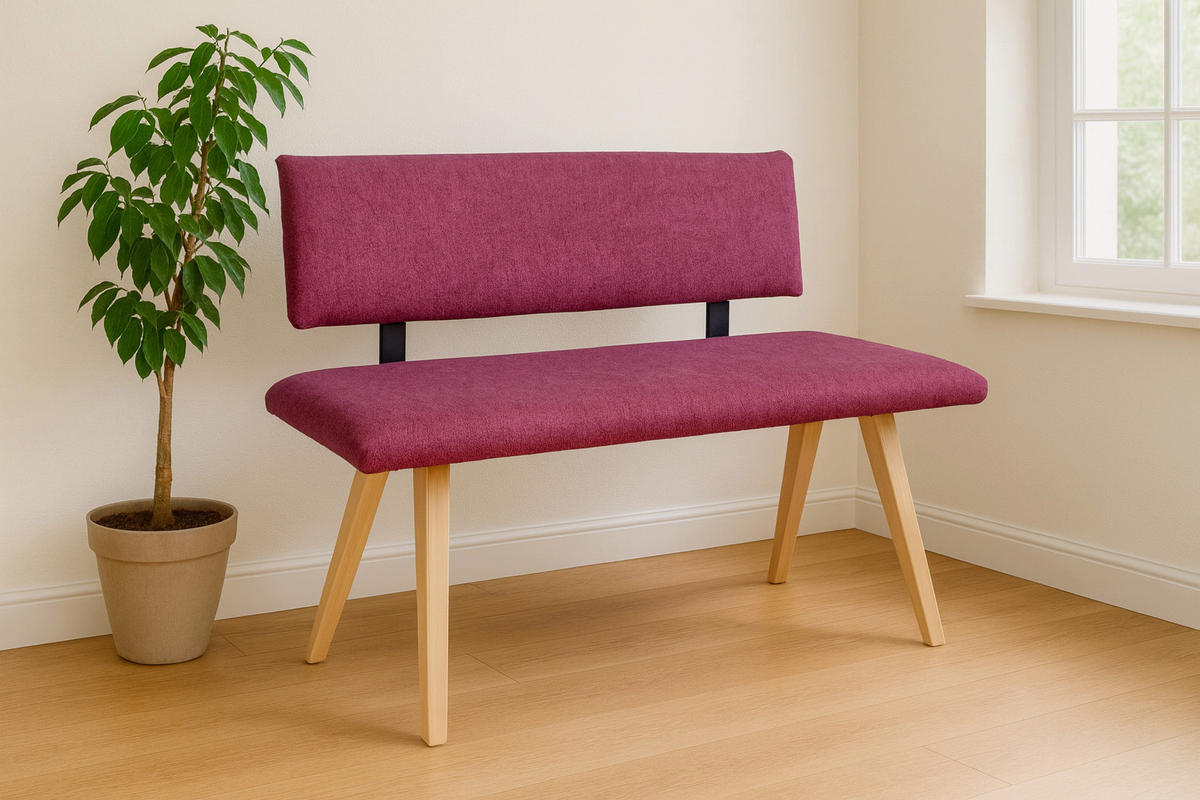 SITZBANK Die Natürliche - Violett/Buchefarben, Holz/Textil (51/84/125cm) - Kundler Home