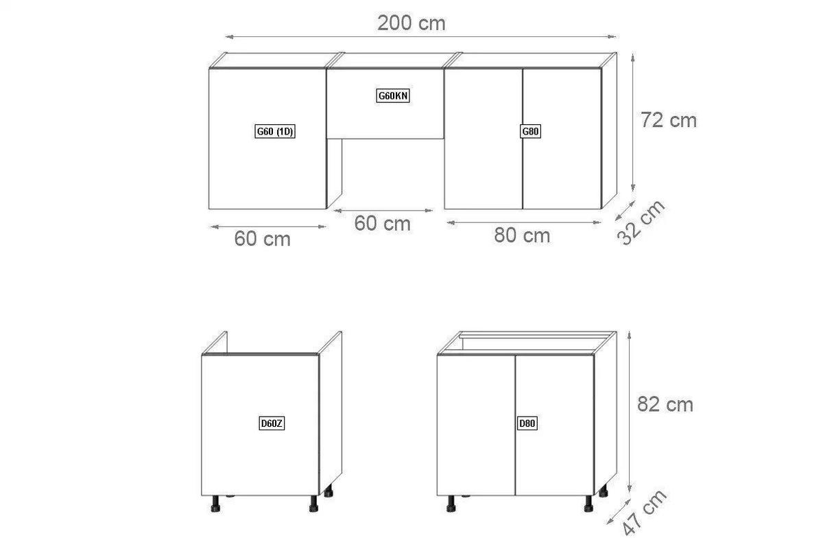 KÜCHENZEILE 200 cm - Langen K24-M200 - in Artisan Eiche/Grau - Eiche Artisan/Grau, Holz/Metall (200/210/47cm)