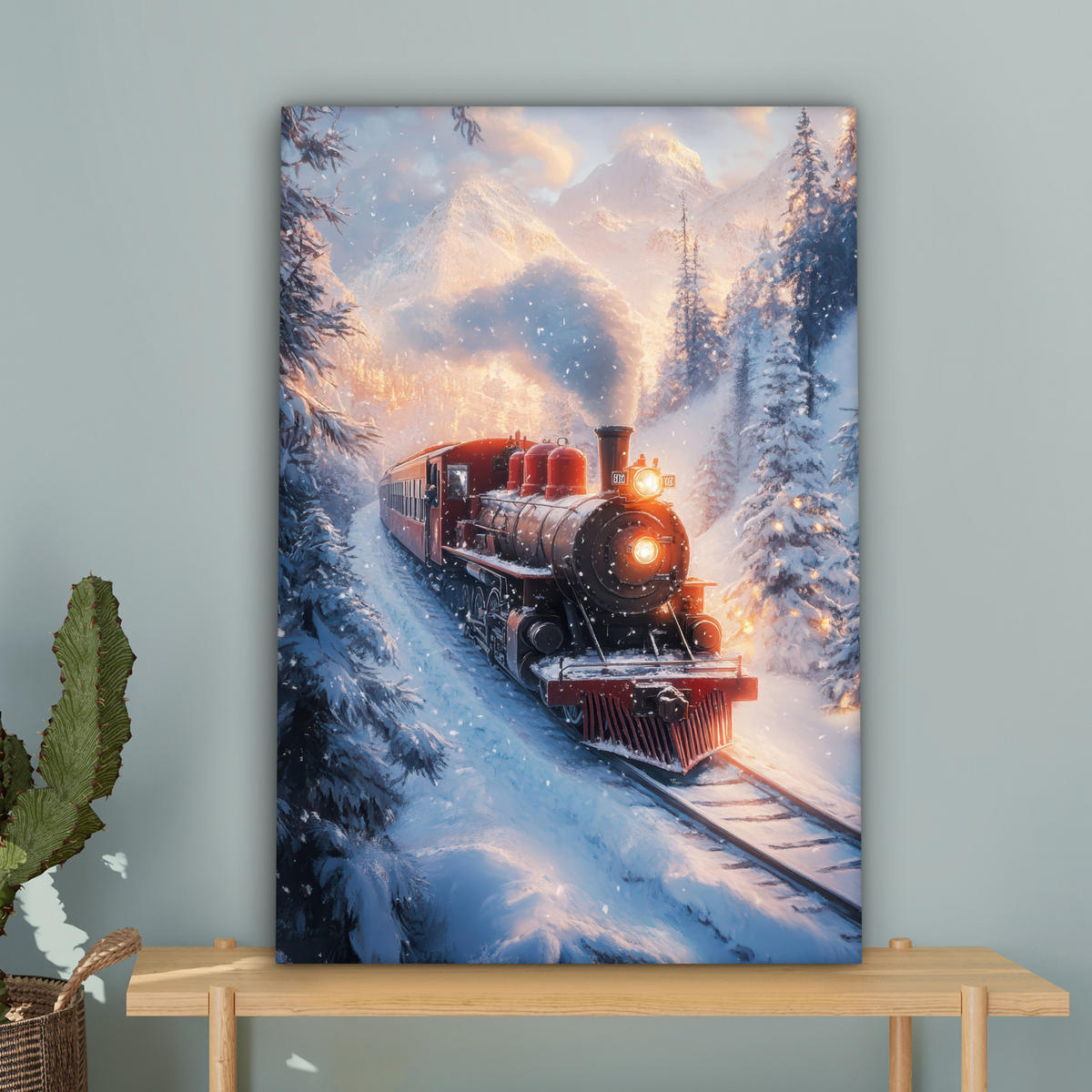 LEINWANDBILD Weihnachtszug - Schnee - Winter - Weihnachten 40x60 cm - Dunkelrot, Textil (40/60cm) - MuchoWow