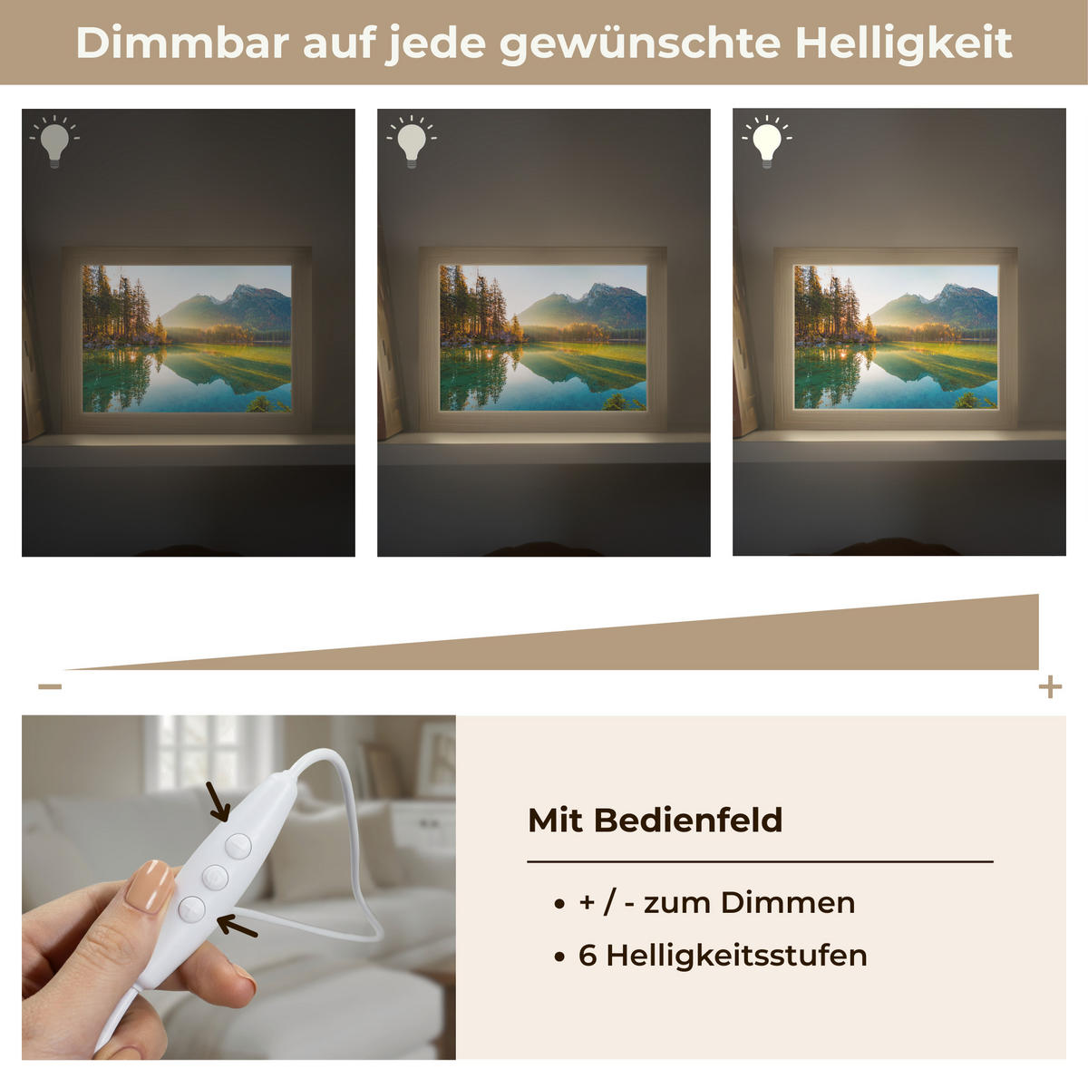 WANDLEUCHTE See - Wald - Berge - Natur - Sonne - Landschaft 20x15 cm - Grün, Holzwerkstoff (20/15/8cm) - OnlyWow