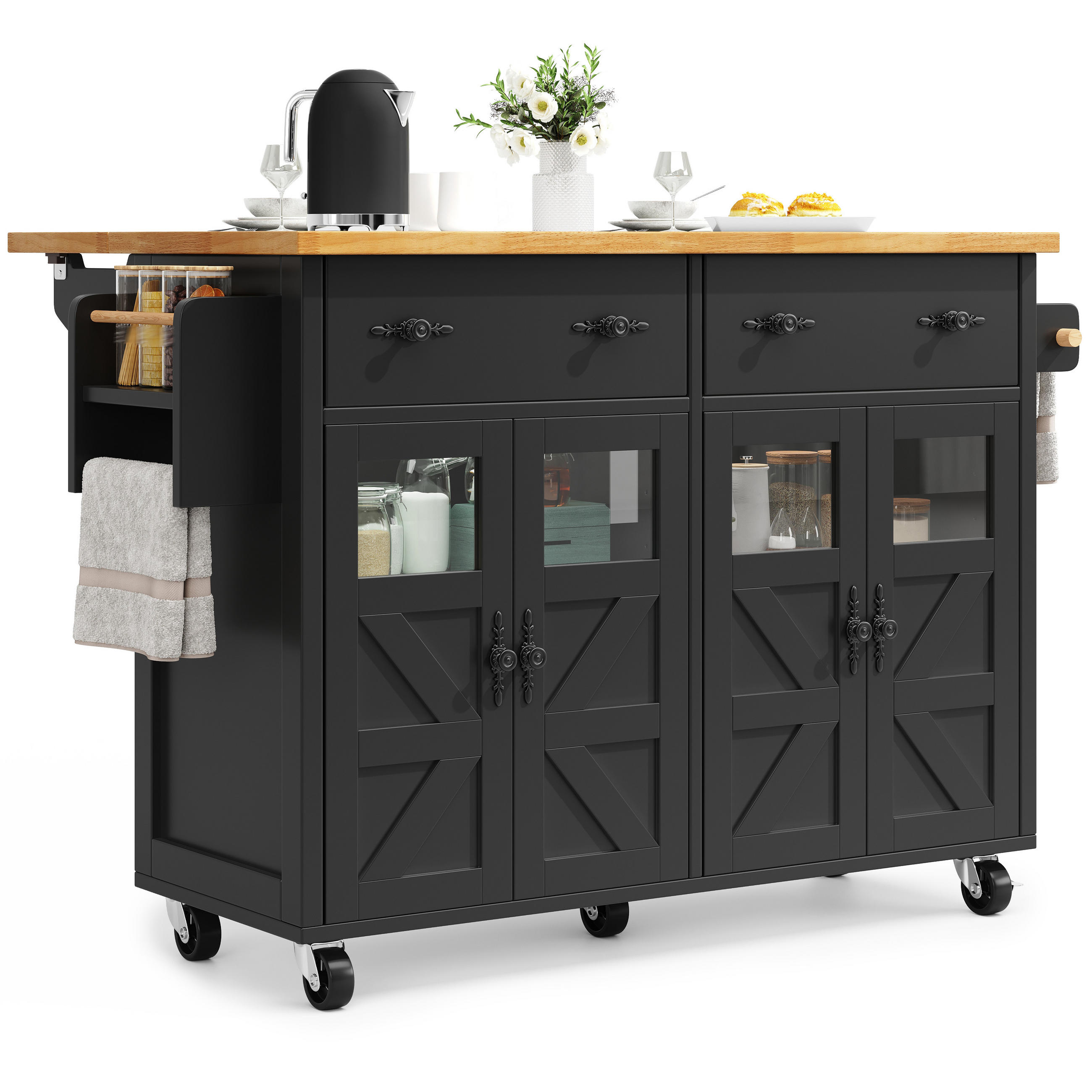 KÜCHENINSEL Servierwagen Stauraum Bremsen Schwarz - Schwarz, Holzwerkstoff (140/93.5/45cm) - FLIEKS