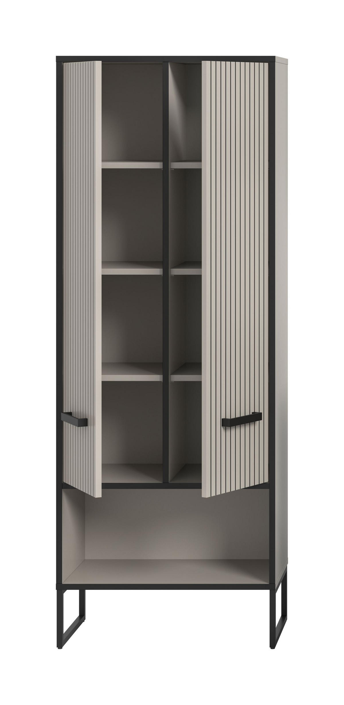 HOCHSCHRANK Bagno Bad in Kaschmir Nachbildung und schwarz - modernes Design - B/H/T: 59x159x32 cm - Kaschmir, Holzwerkstoff (59/159/32cm)