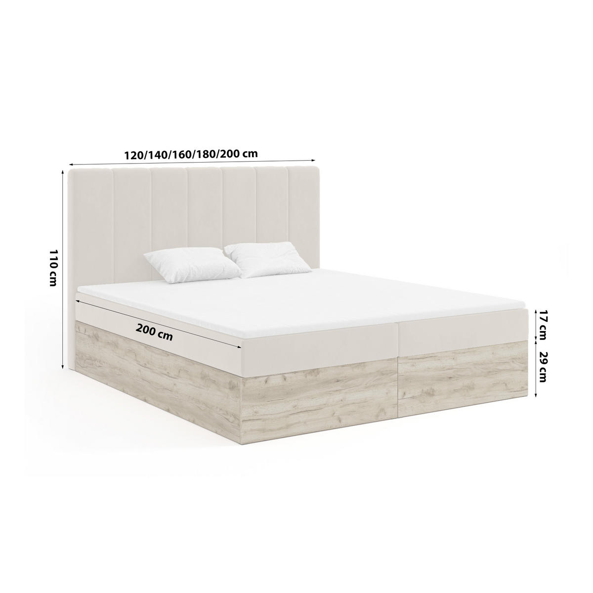 BOXBETT Doppelbett Jessen 160x200 cm, Beige - Hellbraun, Textil (160/200cm) - Fedve