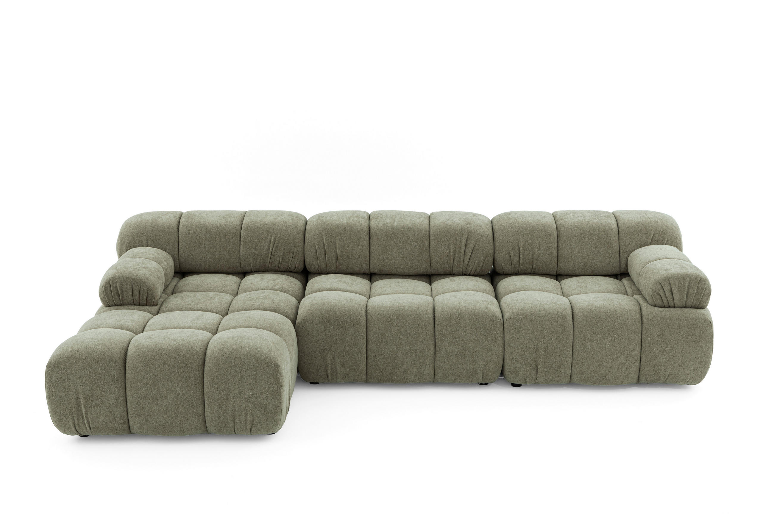 MODULARES Ecksofa MOMENTUM L, Links, Breite 282 cm, strukturierter Stoff, Grün - Chromfarben/Grün, Holz/Textil (282/155cm) - Muffo