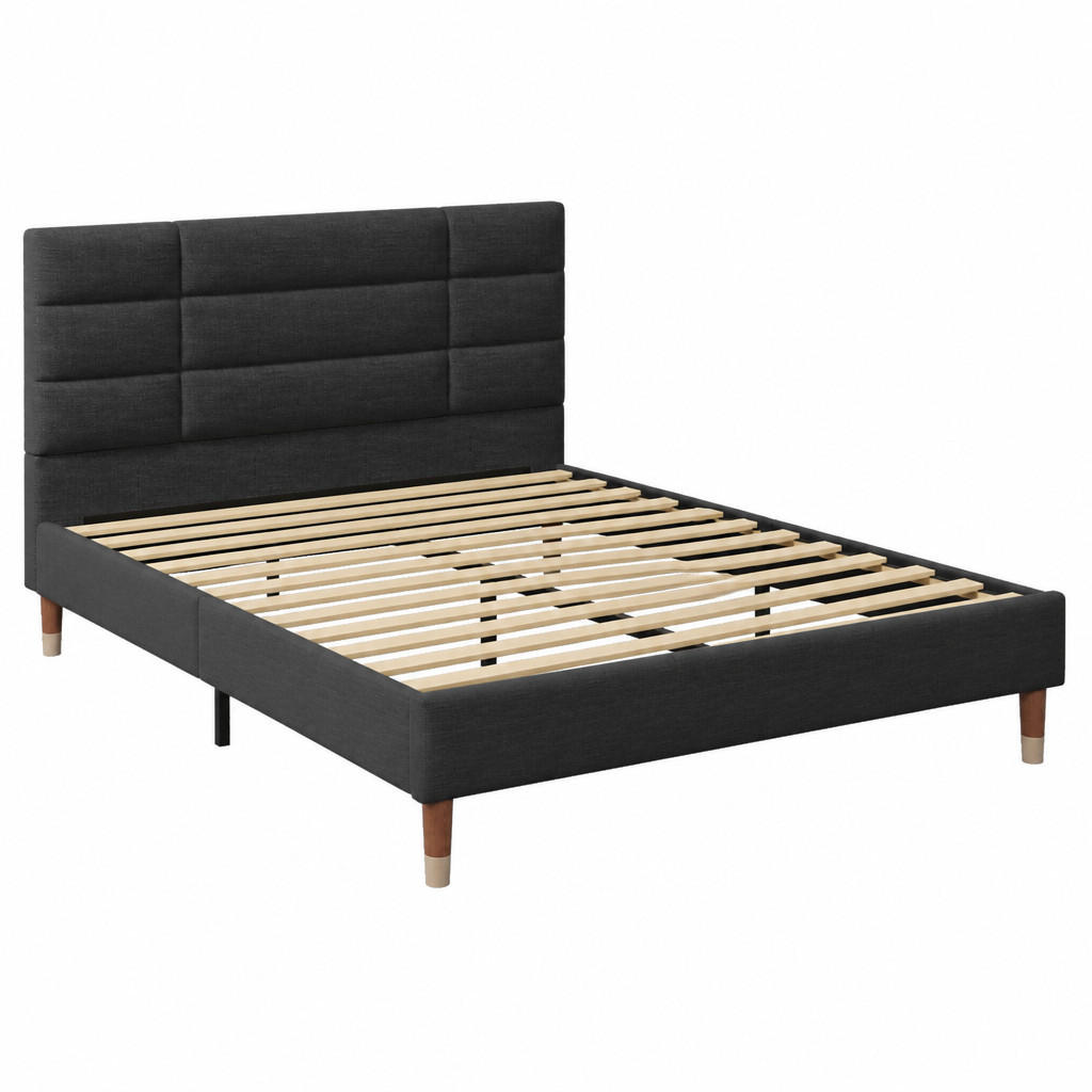 POLSTERBETT 140/200 cm DE-03872, mit Leinenbezug, Kopfteil und Stauraum, in Schwarz - Schwarz, Holz (140/200cm) - ComfortXL