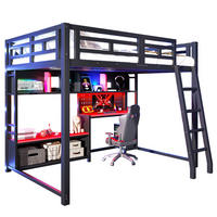 HOCHBETT 140x200 cm Metall mit Schreibtisch im Gaming-Stil- Rot - Schwarz, Metall (140/200cm) - KOMHTOM