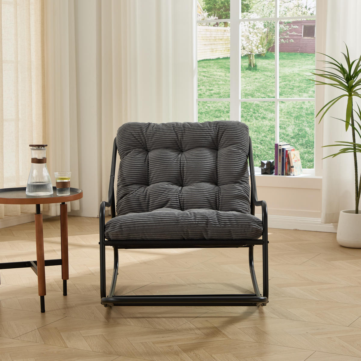 SCHAUKELSTUHL Grau mit Beinablage und Weichem Kissen,für Terrasse Wohnzimmer Schlafzimmer - Hellgrau, Metall (75/82/116cm) - PARAFTA HOME