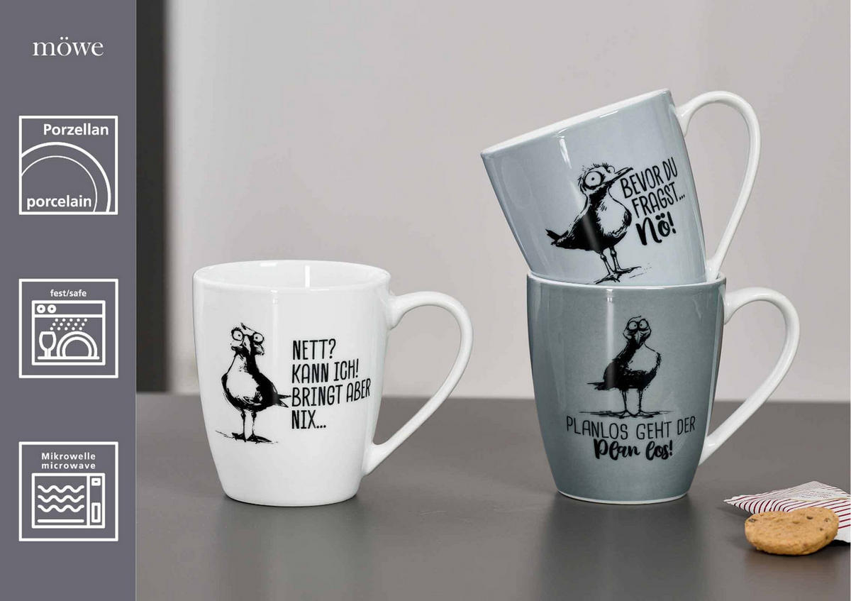 HENKELBECHER Möwe grau 360 ml 6er Set - Grau, Keramik (0.36L) - Ritzenhoff Breker