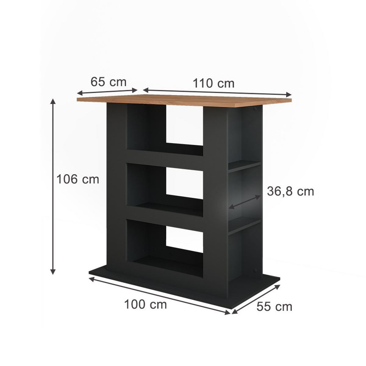 BAROVÝ STŮL Repose Zlatý dub power/antracit - medově dubová/antracitová, kompozitní dřevo (65/110/106cm) - Vicco